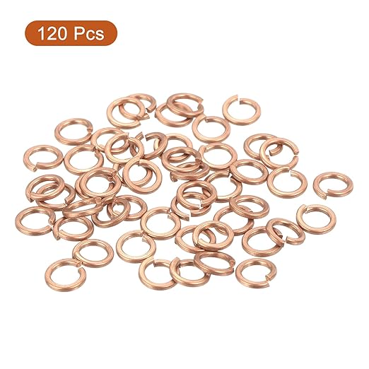 uxcell 120 Pcs Spring Lock Washer, M4 Split Lock Washer Assortment Copper Lock Washers for Screws Bolts Nuts