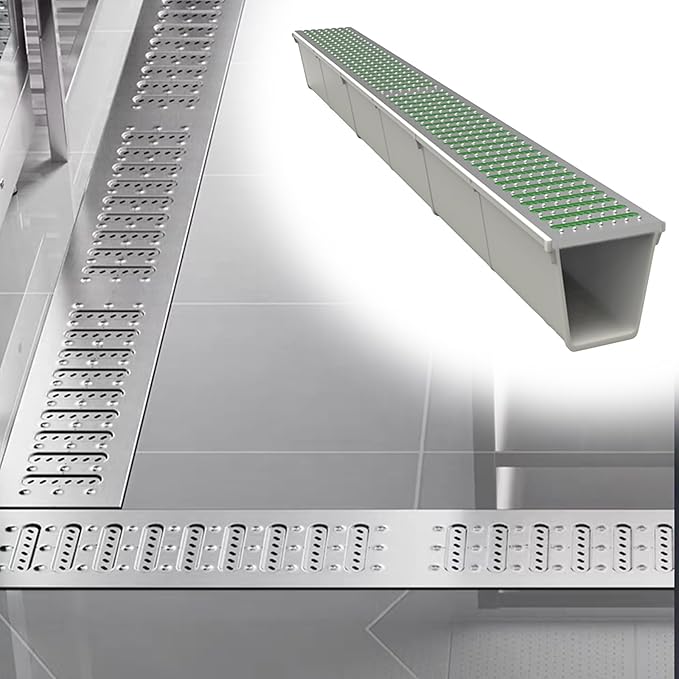 Under Deck Drainage System,Stainless Steel Trench Drain Kit,with Removable Grate Covers,for Yard Concrete Garden Driveway Garage