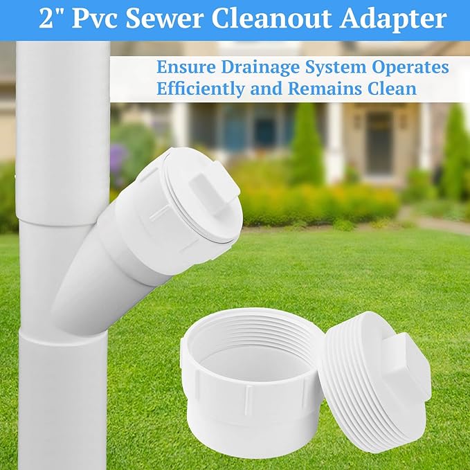 2" PVC Sewer Cleanout Adapter with Plug Pipe Fitting, PVC DWV Flush Sewer Cleanout Cap for Drainage Piping Connect System Outdoor Garden, RV Sewer and More