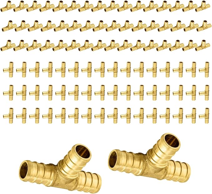 100-Pack PEX Fittings Niikappu 1/2"x1/2"x1/2" Pex Tee, Brass Crimp Pipe Fittings for PEX Pipes, ASTM F1807