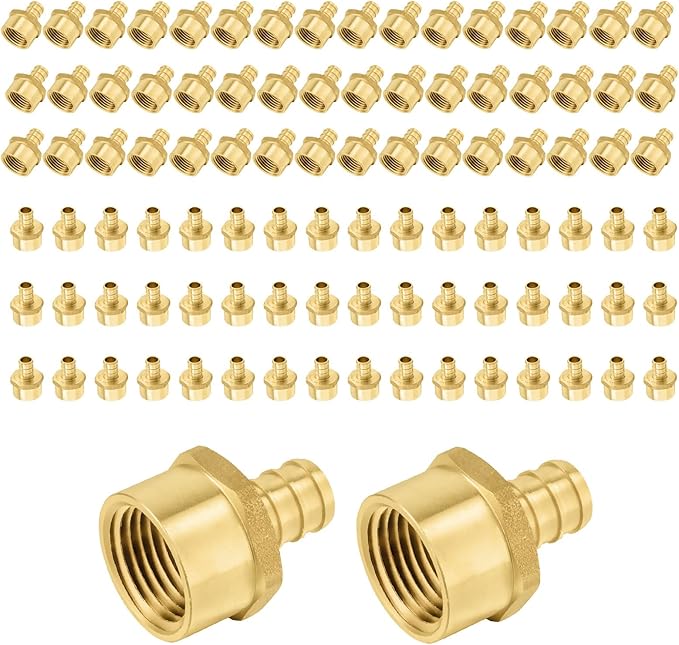 100-Pack PEX Fittings Niikappu 1/2" x 1/2" NPT Female Threaded Adapter, Brass Pex Crimp Adapters for PEX Pipes, ASTM F1807