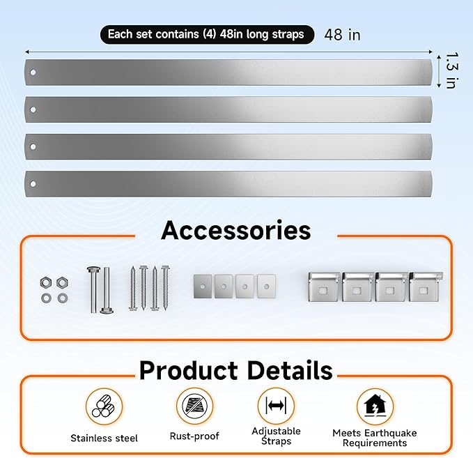 2 Sets Universal Water Heater Earthquake Strap Kit, Expansion Tank Mounting Bracket, Water Heater Stand for up to 80gallon Water Tank with Install Accessory- Stainless Steel Straps