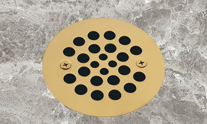 Artiwell 4-1/4“ Shower Strainer Drain Trim Set, Screw-in Shower Strainer Drain Cover, Plastic-Oddities Style Replacement Strainer Grid,Machine & Self-Tapping Screws Included (Brushed Gold)