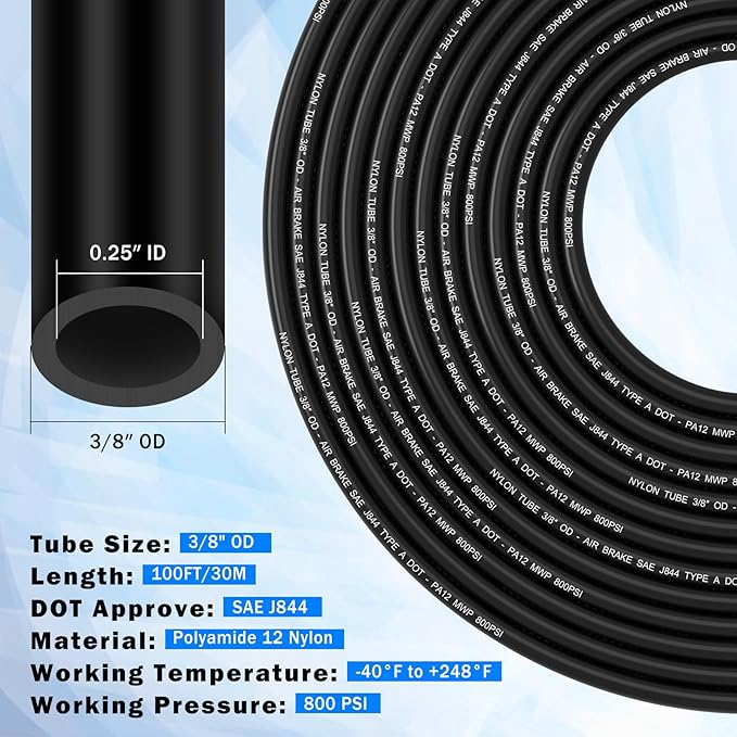 100FT 3/8" DOT Air Line with 40 Pcs Quick Connect Air Fittings Kit 3/8 DOT Air Lines with Push Lock Air Line Fittings Pneumatic Push to Connect Air Hose Fittings