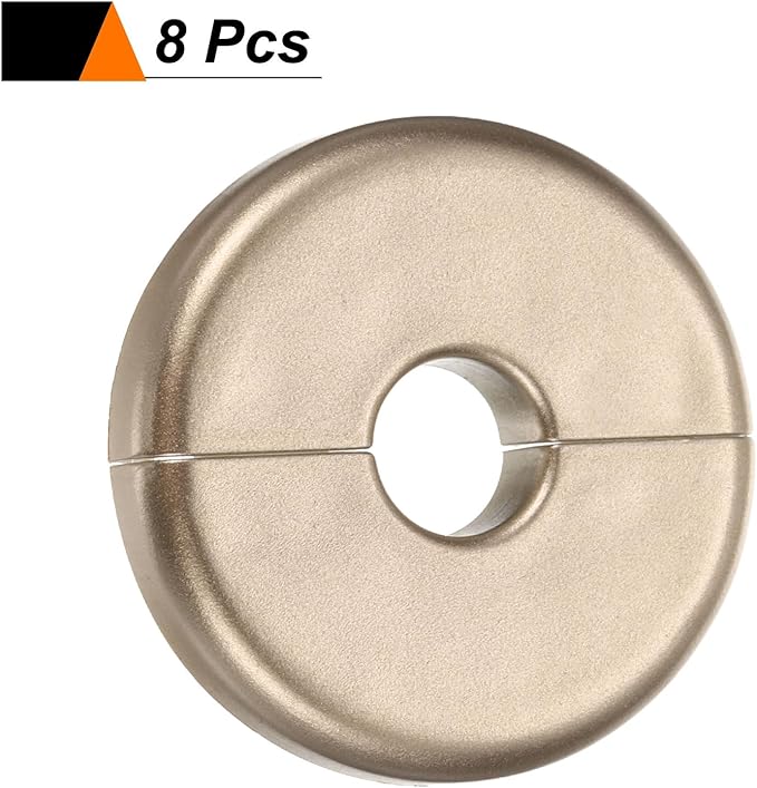 HARFINGTON 8pcs Wall Split Flange 11mm/0.4" Self-Adhesive Plumbing Cover Plates ABS Plastic Round Escutcheon Plate Buckle Design for Water Pipe Bathroom Kitchen Decoration, Gold Tone