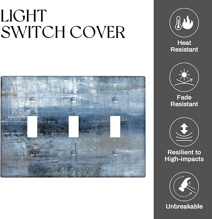 Blue Grey 3 Gang Toggle Switch/Wall Plate Decortive Light Switch Cover Wall Plate Cover for Bedroom Kitchen Home Decor