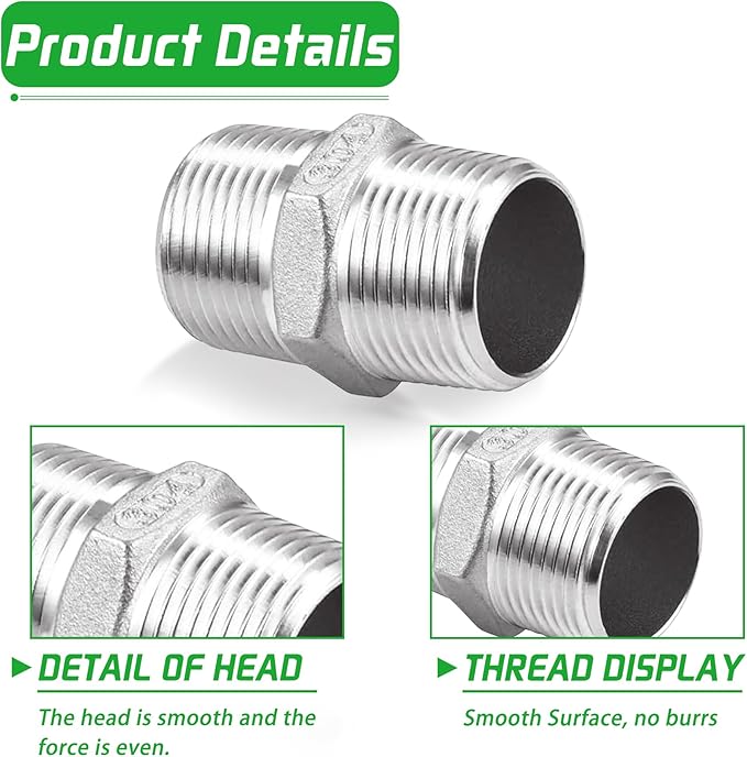 Stainless Steel Nipple Pipe Fittings, NPT Threaded Pipe Fitting 1" Male x 1" Male (Pack of 2)