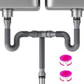Flexible Expandable P-Trap Kit for Double Kitchen Sink Drain - Fits 1 1/2" or 1 1/4" Pipes-Complete with Sealing Ring, Tape, and Tubing - Perfect for Kitchen, Bathroom, and Restroom Use