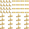 48 Pack Foskan 3/4 Inch PEX Brass Fittings Set, 16 PCS Each,Includes Elbows Tees Straight Couplings, PEX Crimp Barb Fitting Kit