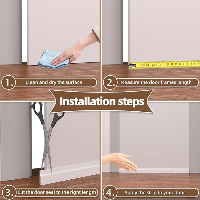 39" Door Draft Stopper for Bottom of Door, Adhesive Weather Stripping Door Seal for Cold Air Insulation, Under Door Sweep for Exterior & Interior Doors Blocker Noise Dust, White
