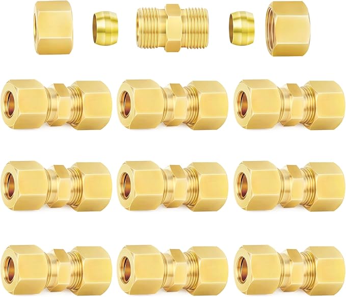 ChillWaves Brass Compression Tube Fitting, 3/8" OD x 3/8" OD Compression Union Connector(10-PACK)