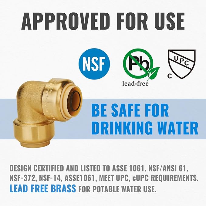 SUNGATOR PEX Elbow, 3/4-Inch Push Fit 90-Degree Plumbing Fitting Pipe Connector with Disconnect Clip, Push-to-Connect, Copper, CPVC, No Lead Brass (2-Pack)
