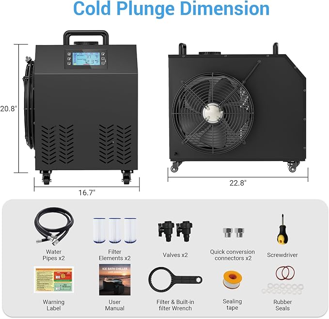 Cold Plunge Chiller 1HP, Ice Bath Chiller for Tub, WiFi Control, Built-in Water Filter and Circulation Water Pump, Ozone System, Schedule Timer, Recovery Chiller for Ice Bathtub