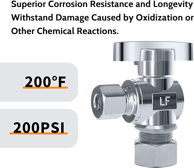 VINTEX 5 Pack Angle Stop Valve,1/2 in. NOM Compression x 3/8 in. OD Compression Angle Shut Off Valve,5/8" OD x 3/8" OD 1/4 Turn Faucet Valve,Water Stop Valve,Chrome Plated,Brass