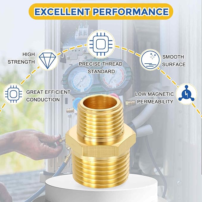 4 Pack Brass Pipe Fittings, 1/2" NPT Male to 3/8" NPT Male Brass Hex Nipple, Male Pipe Adapter Reducer for Air, Oil, LP