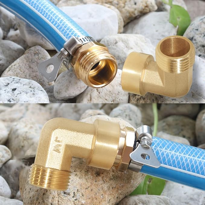 Joywayus 90-Degree Elbow Garden Hose Pipe Fitting（Non swiveling Fitting） Forged Brass Right Angle 3/4" GHT Female x 3/4" GHT Male (Pack of 2)