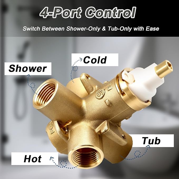 Pressure Balancing Tub and Shower Valve Compatible with Moen Posi Temp Trim Kit with 1222 Faucet Cartridge 1/2 Inch IPS Connections 4-Port Design Replace#: 2510