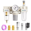 TAILONZ PNEUMATIC 1/4 Inch NPT Manual Drainage 3 in 1 Oil Air Pressure Regulator Filter AC2000-02（0-150PSI） with Lubricator Cup for Air Tools System