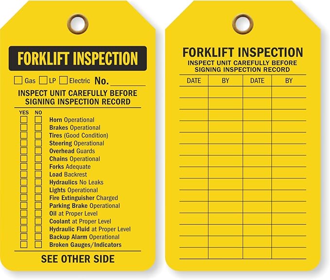 SmartSign 2 Sided Forklift Inspection Tag | 3.375" x 5.875" Plastic, Pack of 25, Made in USA