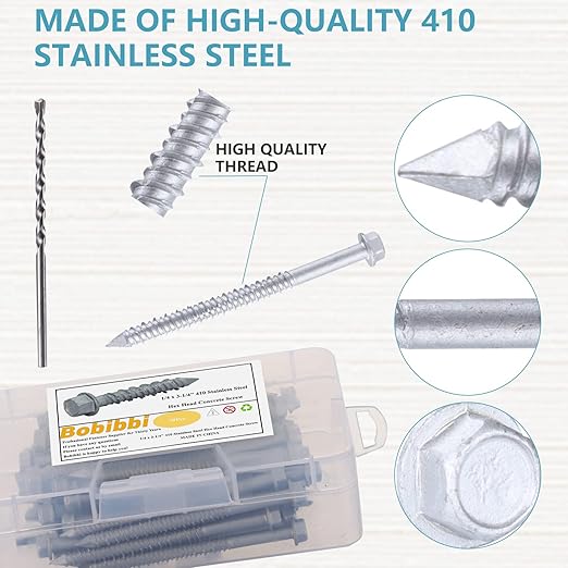 1/4 x 3-1/4" 410 Stainless Steel Hex Head Tapcon Concrete Screw Anchor, for Anchoring to Masonry, Block or Brick (100Pcs/box)