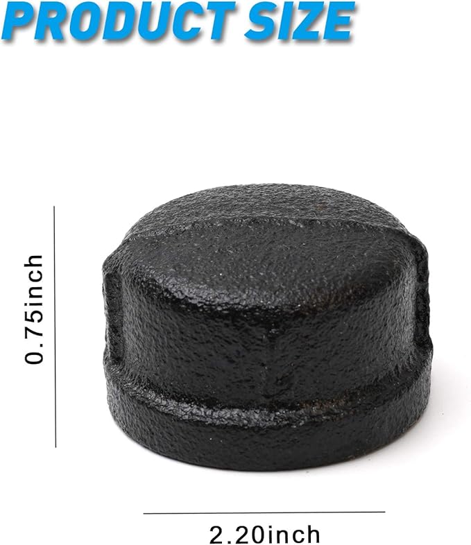1" Black Pipe Cap, Home TZH 10 Pack Malleable Iron Cast Pipe Caps for Steam-Punk Vintage Shelf Bracket DIY Plumbing Pipe Decor Furniture (10, Black 1 Inch)