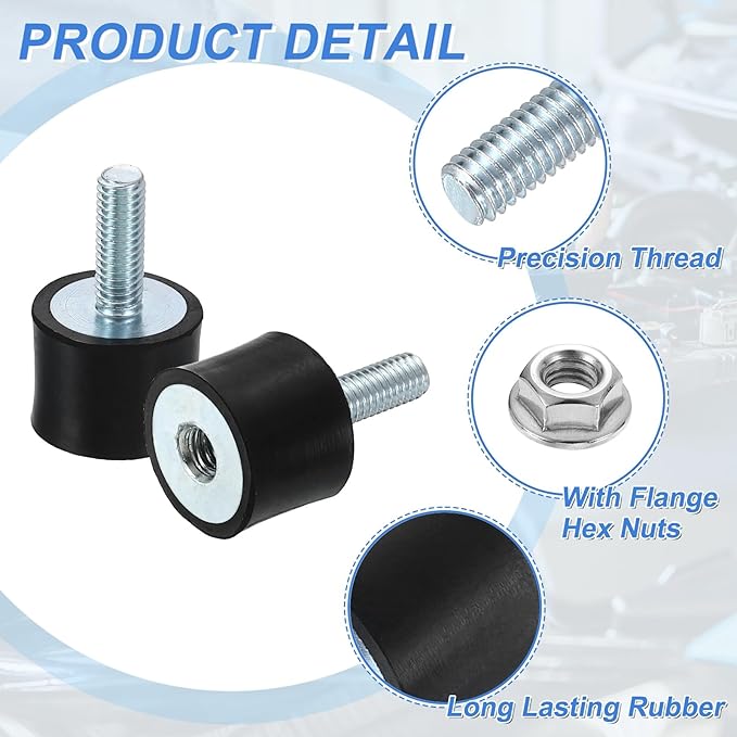 uxcell M6 Rubber Mounts, 8Pcs 20x15mm(DxH) Rubber Cylindrical Anti Vibration Isolator Shock Absorber with Lock Nut for Car Bobbin Generator Air Compressors
