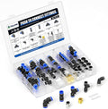 TAILONZ PNEUMATIC 1/4"3/8"1/2" Push to Connect Fittings Air Hose Fittings, Push-in Fittings, Threaded Connection Kits, Suitable for Nylon Tube PU Tube Air Tube and Other Connection Kits（Pack of 66）