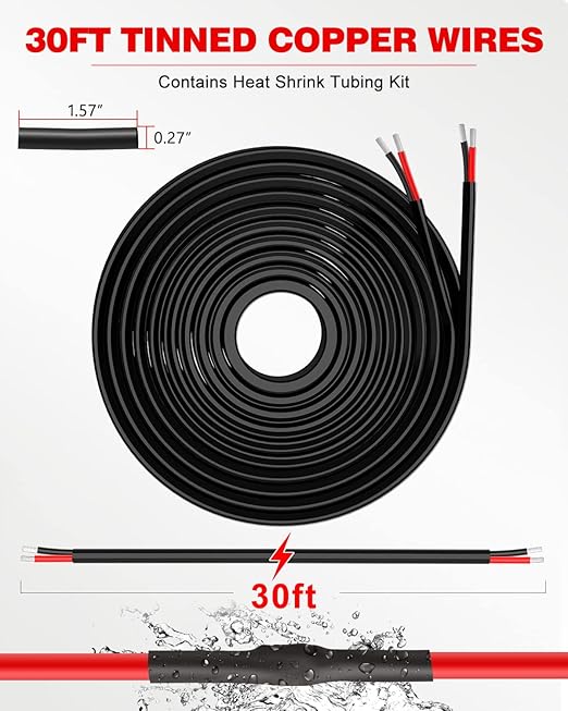 NAOEVO 16 Gauge Wire 2 Conductor Electrical Wire, 16 AWG Stranded PVC Cord, 12V Low Voltage/Tinned Copper/Flexible Cable for Automotive Wiring, Lamp Cord, Marine Cable (30FT)
