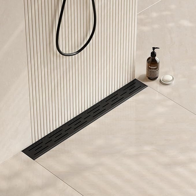 Neodrain 32 in Matte Black Linear Shower Drain, Rectangular Linear Shower Drain with Brick Pattern Grate, Brushed 304 Stainless Steel Bathroom Floor Drain