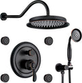 Antique Shower Faucet-Sets Fixtures: 9 inch Wall Rain Head with Handheld Spray and Body Jets, 3 Way Diverter Rough in Valve System included Trim Kit, Oil Rubbed Bronze