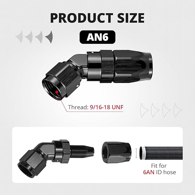 EVIL ENERGY 6AN Hose End Fitting 45 Degree Swivel Low Profile Forged Aluminum for CPE Braided Line