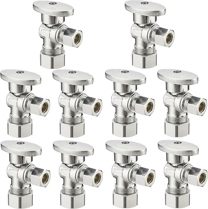 (10 Pack) Asterbacks Toilet Sink Shut Off Valve 5/8" Compression x 3/8" Compression Quarter Turn Water Angle Stops Valve