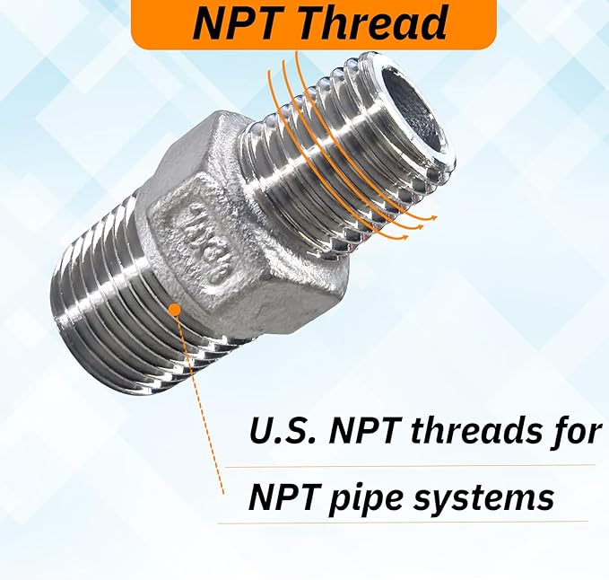 2pcs 3/8" NPT x 1/4" NPT Stainless Steel Nipple, 3/8 to 1/4 Adapter Fitting Reducing Solid Hex Stainless Steel Nipple, Male Reducer for Extending and Connecting Pipes