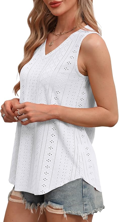 OFEEFAN Womens Tank Tops V Neck Sleeveless Flowy Loose Fit Basic Casual Summer Tops