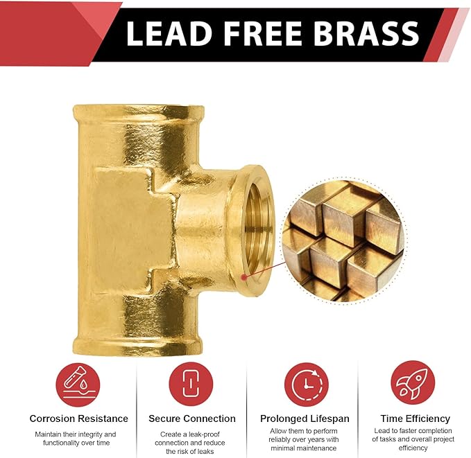 (Pack of 2) EFIELD 1/8" x 1/8" x 1/8" Female NPT Tee, Brass Pipe Fittings,(NPT096)