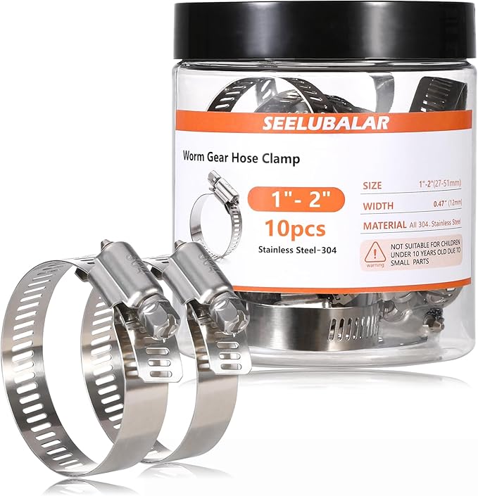 10 Pack Worm Gear Hose Clamp, Adjustable Range from 1 Inch to 2 Inch (27-51mm) Stainless Steel Fuel Line Hose Clamps, Metal Fuel Line Hose Clamps for Automotive Plumbing And Mechanical Application