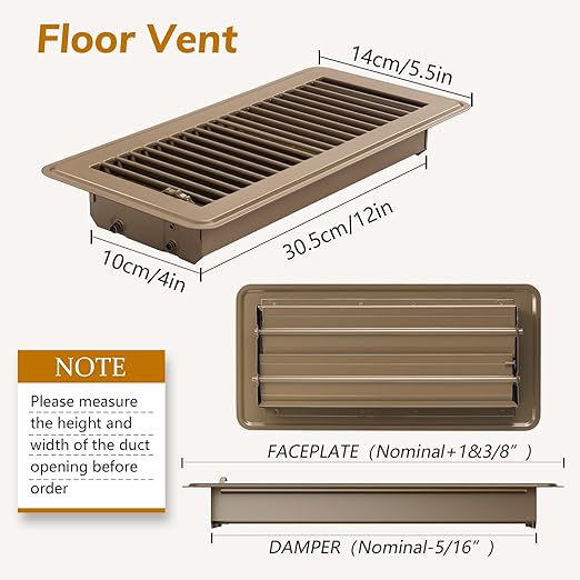 12Pcs Floor Vents Floor Registers 4x12 Inch, Heavy Duty Metal Hot Air Vent Covers 4x12 Inch with Rust-Proof Finish for Home Heater Floor Vent Grilles and Vents