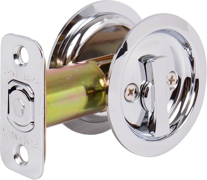 Round Pocket Door Lock, Privacy (Bed/Bath) Latch, 2-3/8" Backset, RCL, Polished Chrome by Stone Harbor Hardware