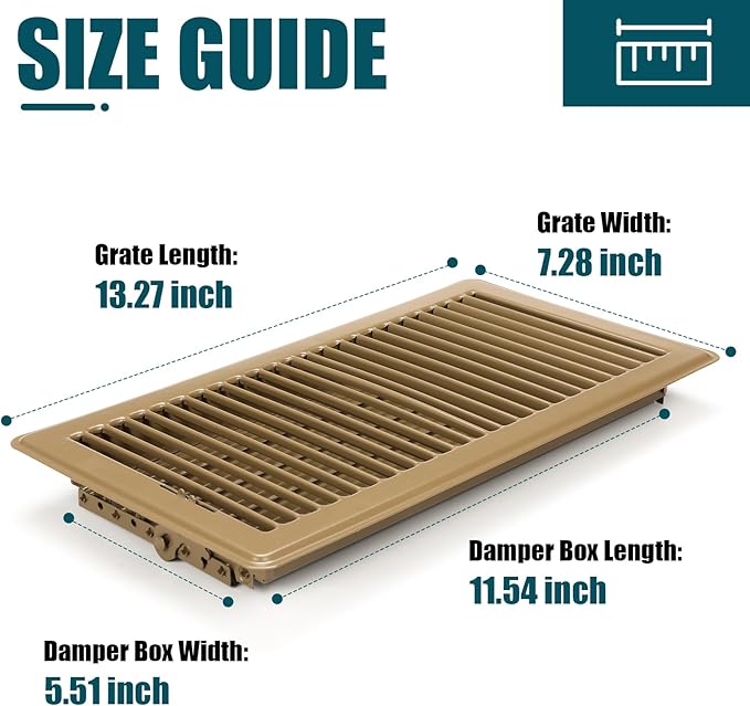 VOISEN Floor Register 6x12, 2 Pack Floor Vent Covers, Steel Adjustable Air Supply Grille Register Vent Cover Grill for Sidewall and Floor, Vent Covers for Home Floor,Brown