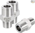 2 Pack 304 Stainless Steel Male to Male Adapter, 1/2" Male NPT x 3/8" Male NPT Hex Nipple Pipe Extension Fitting for Industrial, Automotive, Fluid Transfer, Home Gardening, Water
