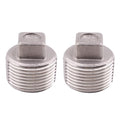 Stainless Steel 304 Cast Pipe Fitting, Square Head Cored Plug, Class 150, 3/4'' NPT Male,Pack of 2