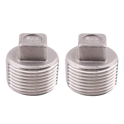 Stainless Steel 304 Cast Pipe Fitting, Square Head Cored Plug, Class 150, 3/4'' NPT Male,Pack of 2
