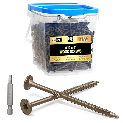 #10 x 4” Deck Screws, 500Pcs Star Drive Wood Screws, Rust Resistant Timber Screws for Timber/Log/Landscaping Wood, T25 Star Bit Included, Brown