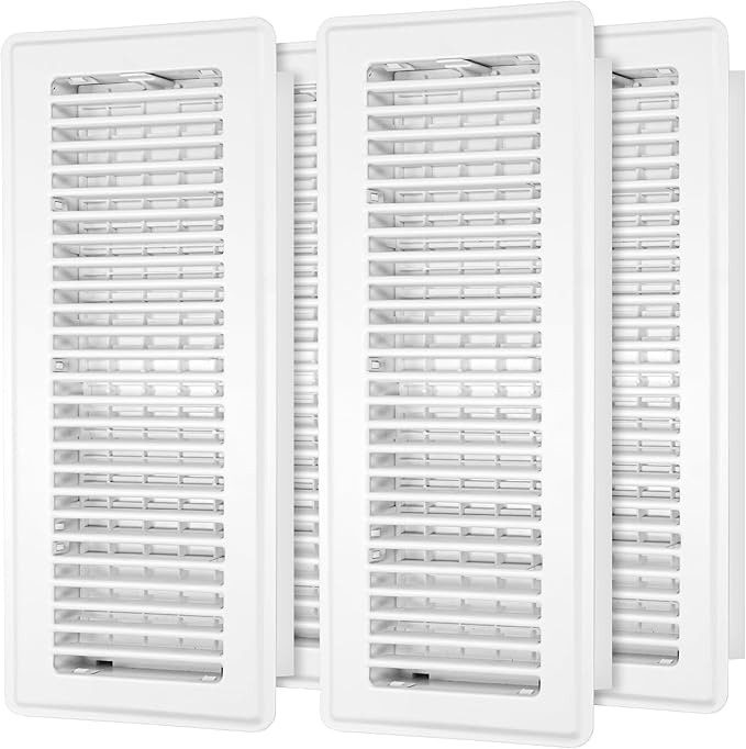 Floor Register 4x14-4 Pack Vent Covers for Home Floor Heavy Duty Steel Walkable Easy Adjust Air Supply Lever Cover for Sidewall, White