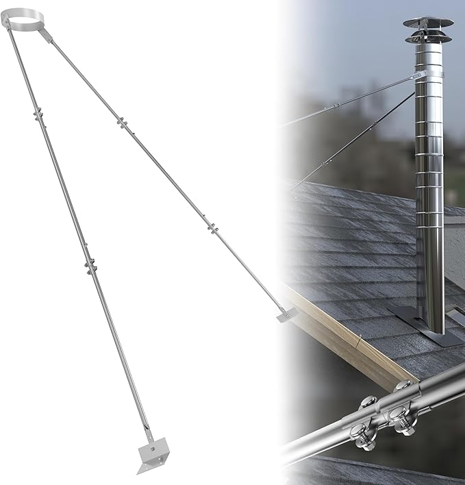 10" Extended Retractable Roof Chimney Stove Pipe Fixing Bracket, L/98", Compatible with 10" Diameter Chimney Pipe, Ensures Chimney Stability and Prevents Sway or Collapse, Silver