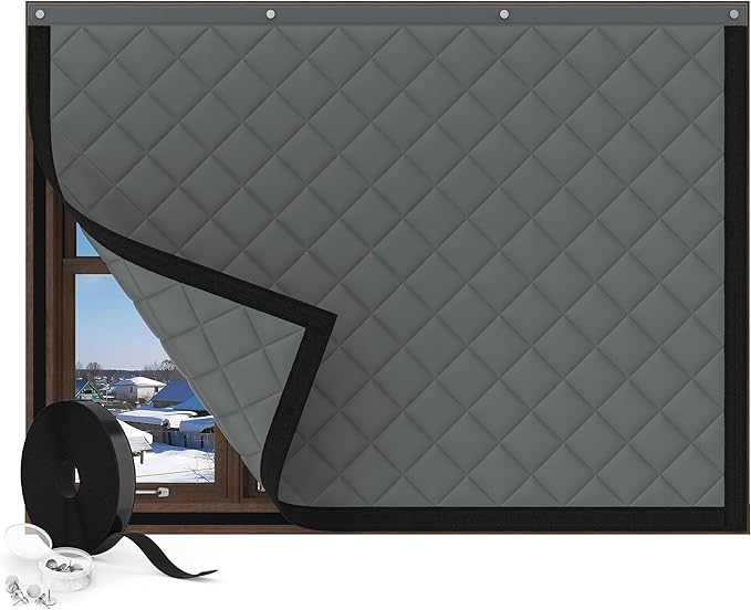 Window Insulation for Winter, Curtain Size 45 x 34 Inch, Thermal Insulated Window Cover Kit, Oxford Cloth Thick Cotton Filled, Fits up to 42'' × 32'' Windows, Grey