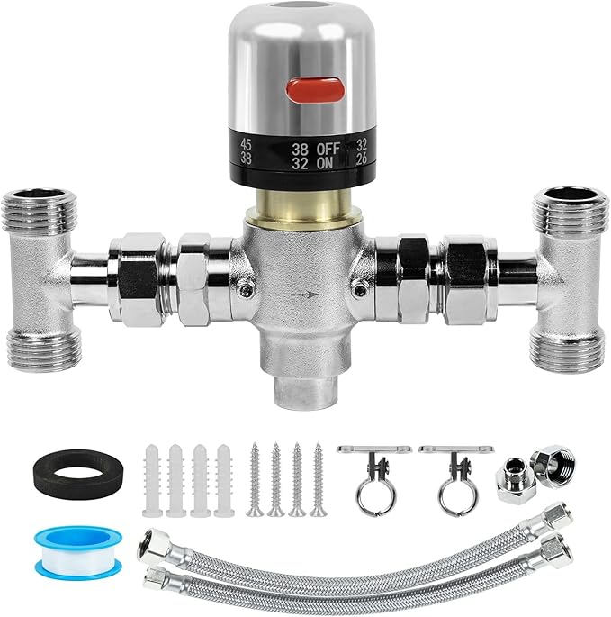 WASSERMANN Adjustable Temperature Sensor Valve Kit for Instant Hot Water Recirculating System，304 Stainless Steel Bypass Sensor Valve Replacement for the Plastic Sensor Valve