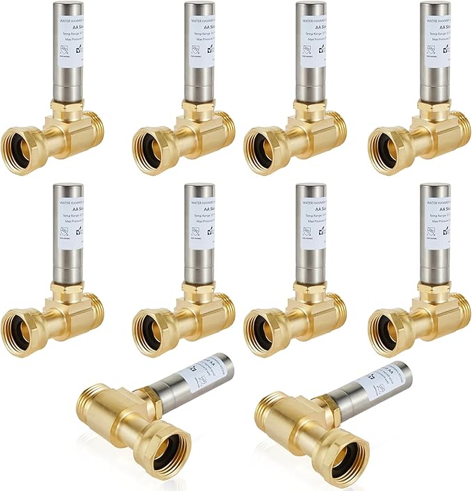 Water Hammer Arrestor,3/4 Inch Swivel FHT x 3/4 Inch MHT Stainless Steel Water Arrestor for Washing Machine Connection(10PACK, Straight Stainless Steel Arrestor)(HAMMER020-10Pack)