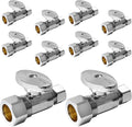 10-PCs HeSun Straight Stop Valve, 1/2" Nominal (5/8"OD) Compression x 3/8" OD Compression, 1/4 Turn Shut Off Valve for Bathroom, Chrome Plated Brass(VALVE122)