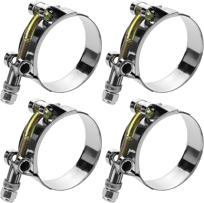 4 Pack 1.5" T-Bolt Hose Clamps, 304 Stainless Steel Turbo Intake Clamp, Working Range 1.73"-2.05"(44mm-52mm) for 1.5" I.D. Hose with 5mm Wall Thickness